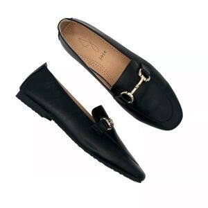 Joie Black Leather Slip-On Loafers with Gold Accent